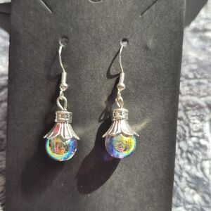 Silver Iridescent Drop Earrings